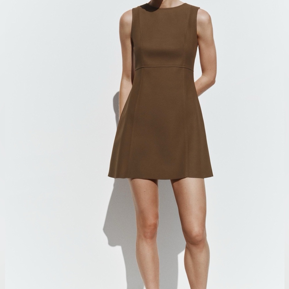 ZARA Elegant Brown Suede Sleeveless Dress